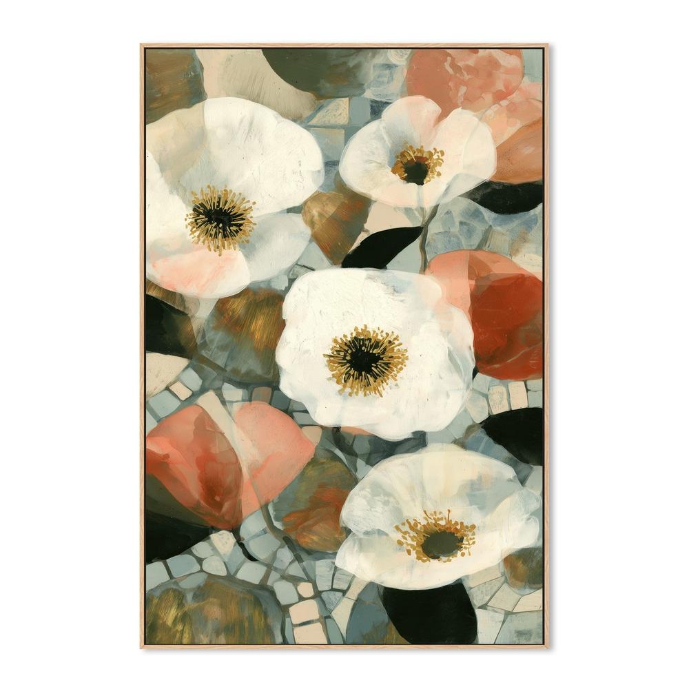 White Blooms on Mosaic Tile-by-Chromatic Storm Studio-wall-art-print-canvas-poster-framed-Gioia