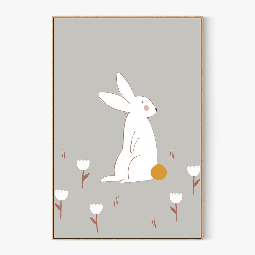 White Bunny Among Flowers-by-Menina Lisboa-wall-art-print-canvas-poster-framed-Gioia