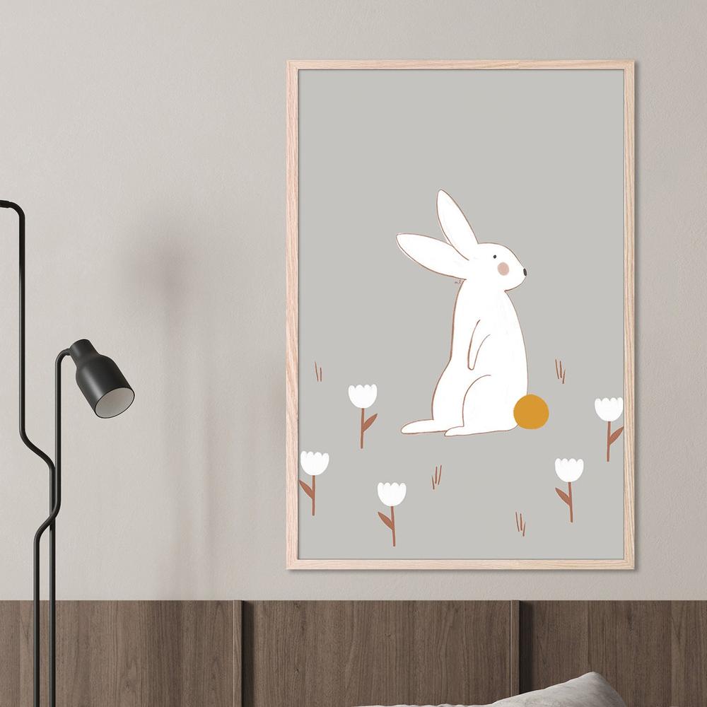 White Bunny Among Flowers-by-Menina Lisboa-wall-art-print-canvas-poster-framed-Gioia