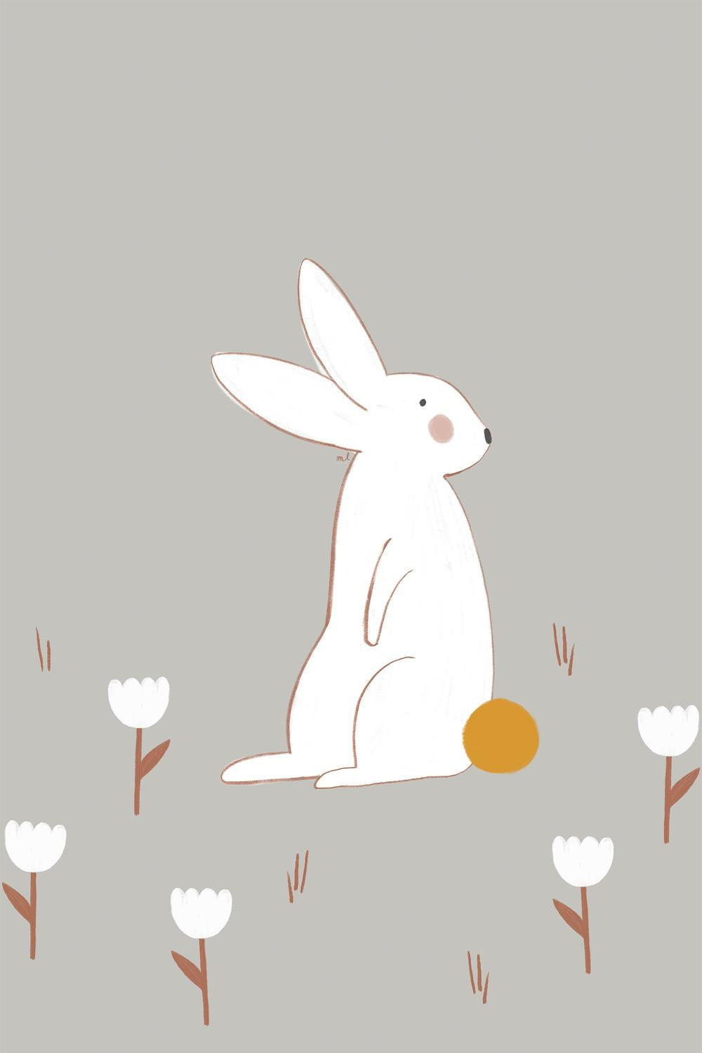 White Bunny Among Flowers-by-Menina Lisboa-wall-art-print-canvas-poster-framed-Gioia