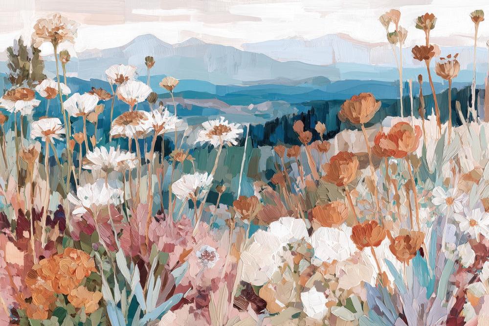 Wildflowers Overlooking Mountains-by-Chromatic Storm Studio-wall-art-print-canvas-poster-framed-Gioia