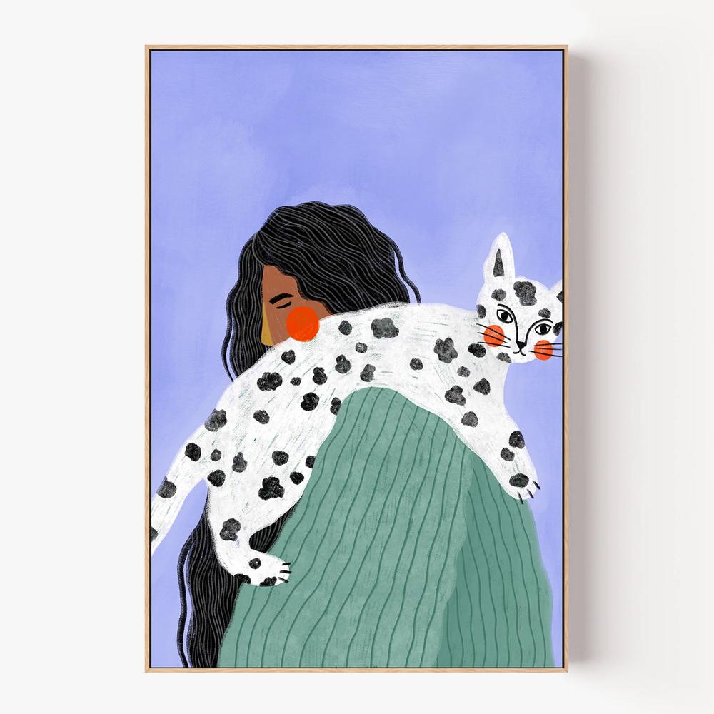 Woman and Spotted Cat-by-Bea Muller-wall-art-print-canvas-poster-framed-Gioia