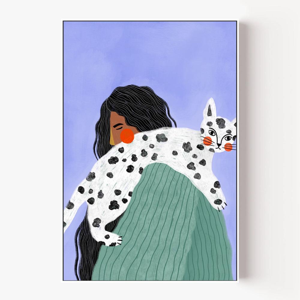 Woman and Spotted Cat-by-Bea Muller-wall-art-print-canvas-poster-framed-Gioia