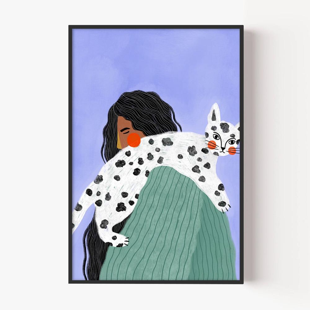 Woman and Spotted Cat-by-Bea Muller-wall-art-print-canvas-poster-framed-Gioia