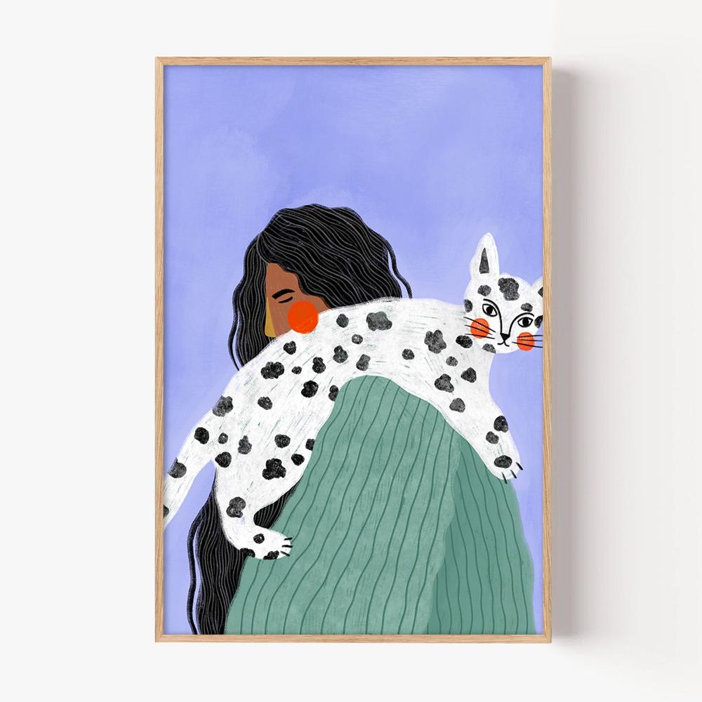 Woman and Spotted Cat-by-Bea Muller-wall-art-print-canvas-poster-framed-Gioia