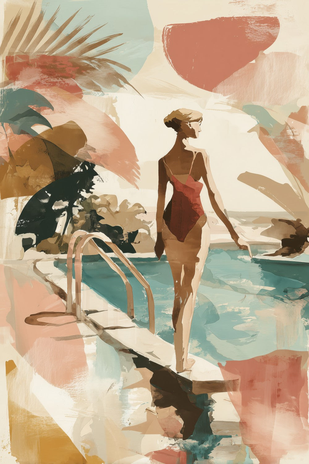 Woman by Poolside Retreat-by-Chromatic Storm Studio-wall-art-print-canvas-poster-framed-Gioia
