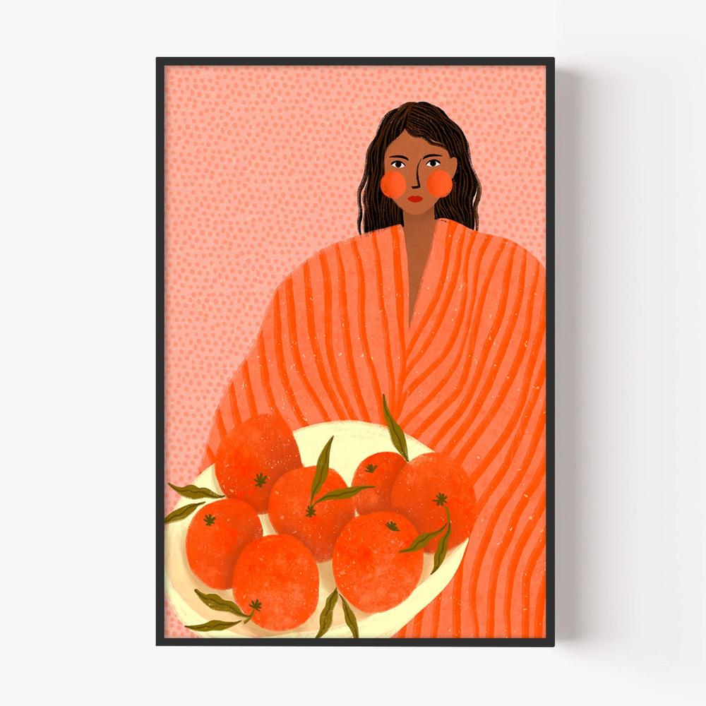 Woman Holding Oranges-by-Bea Muller-wall-art-print-canvas-poster-framed-Gioia
