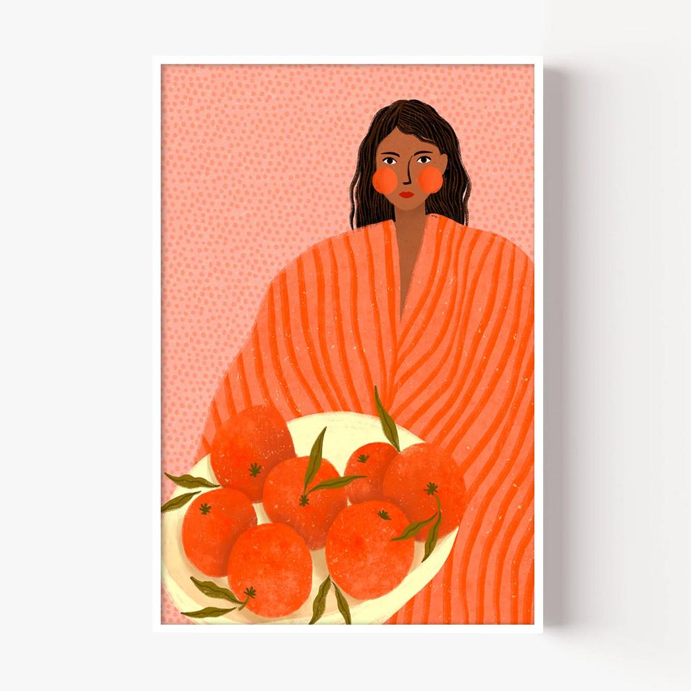 Woman Holding Oranges-by-Bea Muller-wall-art-print-canvas-poster-framed-Gioia