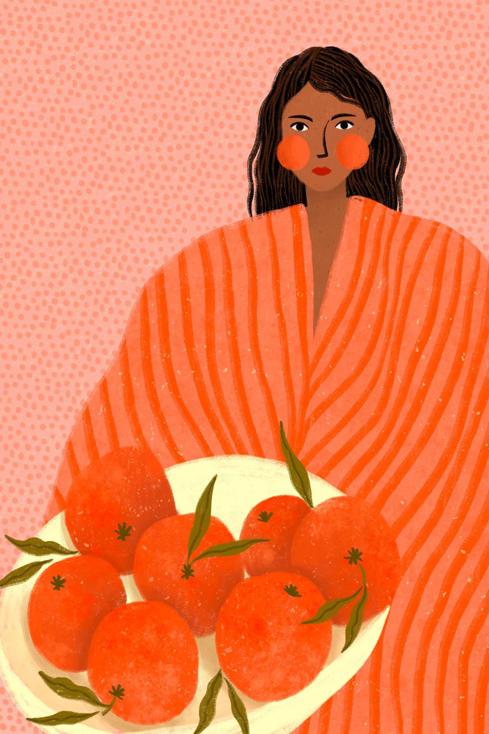Woman Holding Oranges-by-Bea Muller-wall-art-print-canvas-poster-framed-Gioia