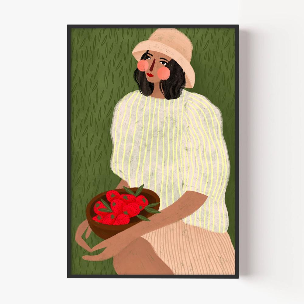 Woman with Berry Bowl-by-Bea Muller-wall-art-print-canvas-poster-framed-Gioia