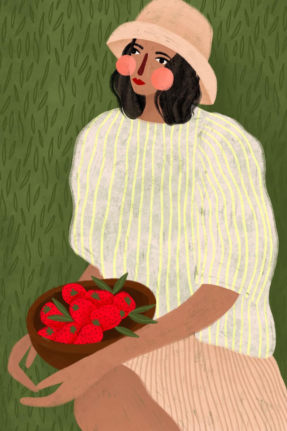 Woman with Berry Bowl-by-Bea Muller-wall-art-print-canvas-poster-framed-Gioia