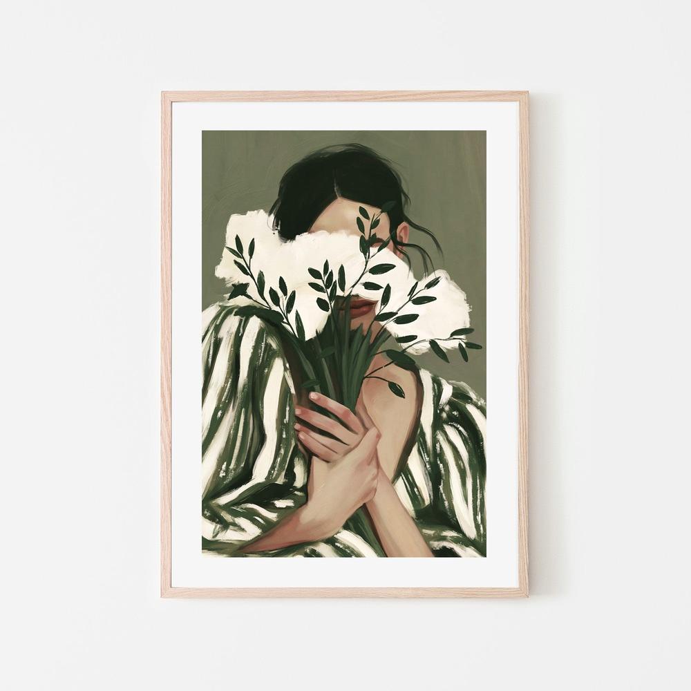 woman with flowers-by-Stephanie Jeuffroy-wall-art-print-canvas-poster-framed-Gioia