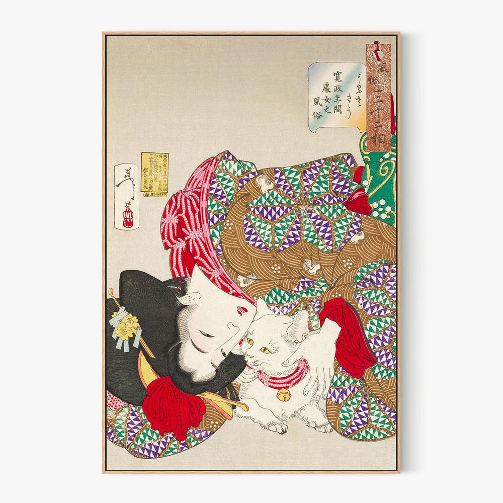 Woman With Pet Kansei Era (1888)-by-Tsukioka Yoshitoshi-wall-art-print-canvas-poster-framed-Gioia