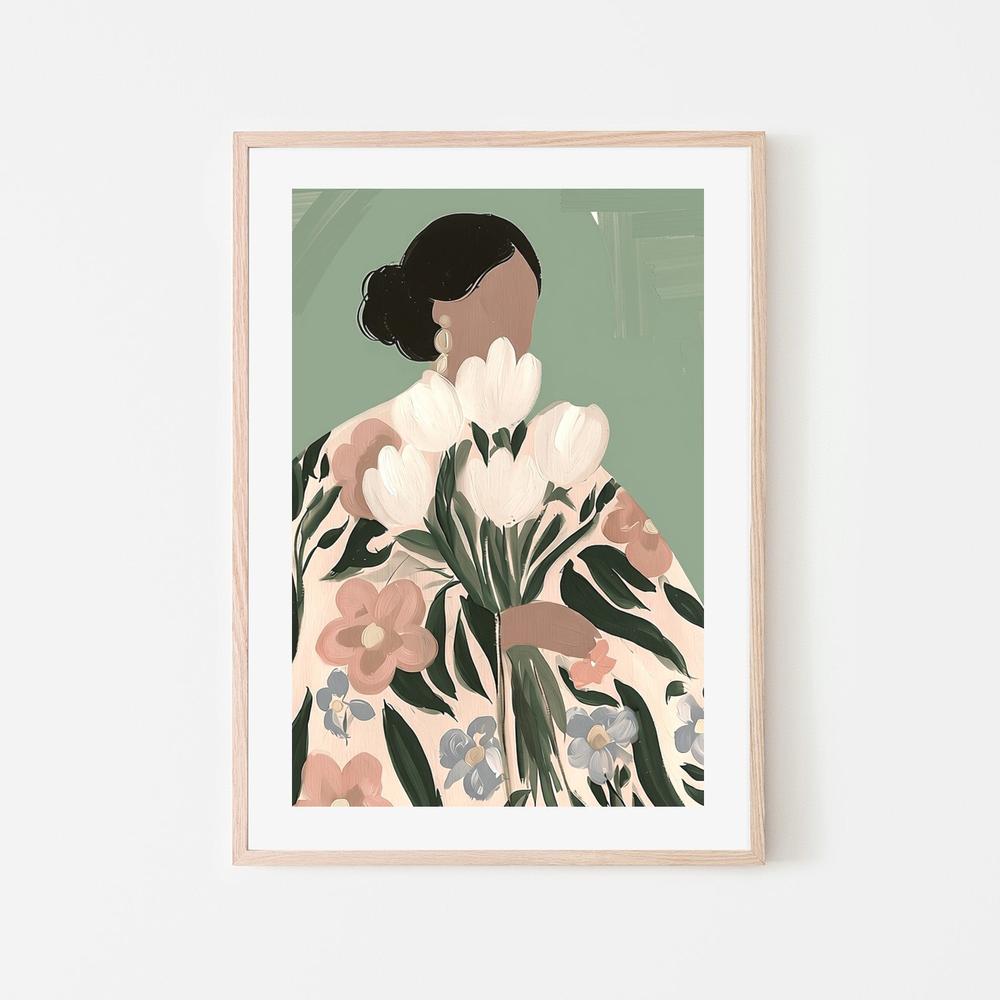 Woman with Tulips-by-Stephanie Jeuffroy-wall-art-print-canvas-poster-framed-Gioia