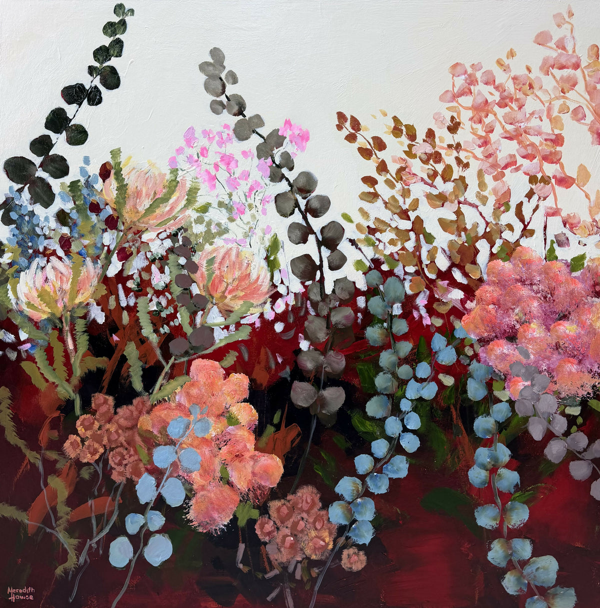 Silver Dollar Eucalyptus Vintage. Original hand-painted artwork by Meredith Howse.