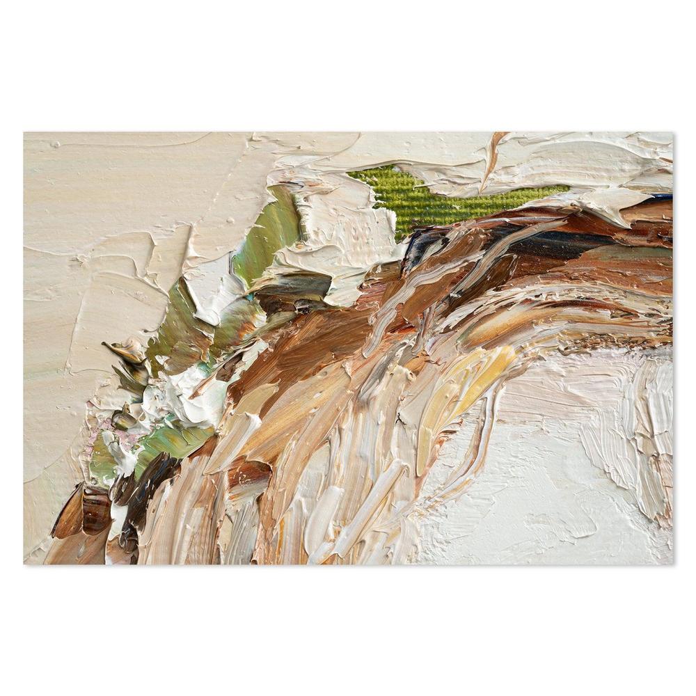 Green and White Flower Wreath, Green and Nude Abstract , Hand-painted Canvas