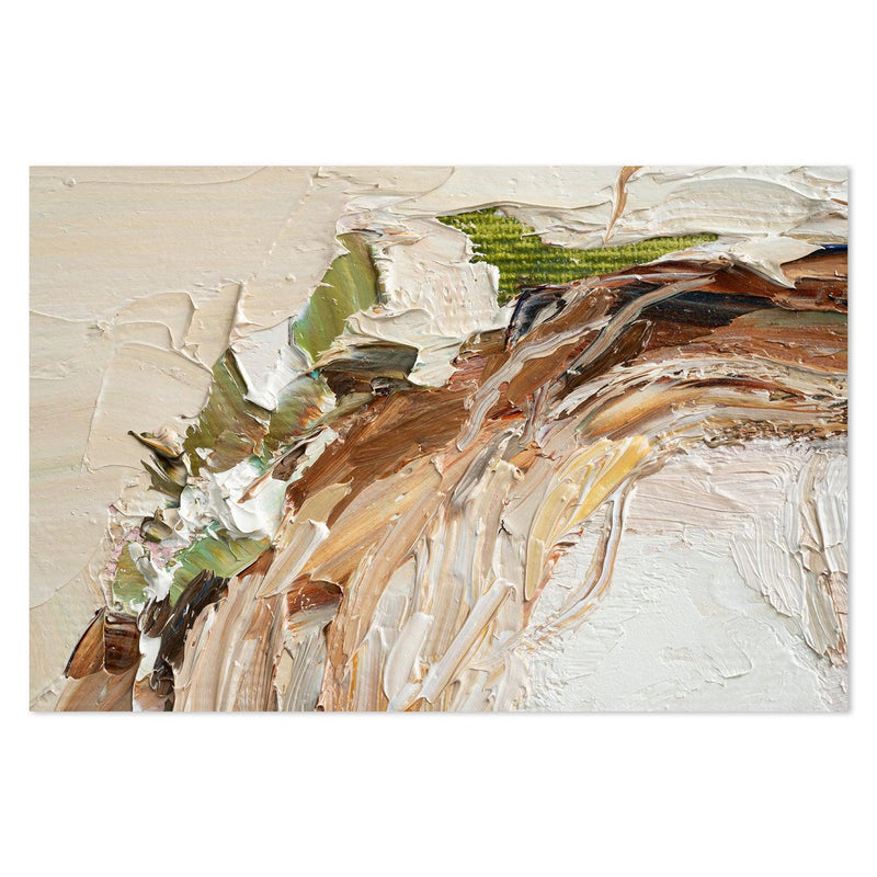 Green and White Flower Wreath, Green and Nude Abstract , Hand-painted Canvas
