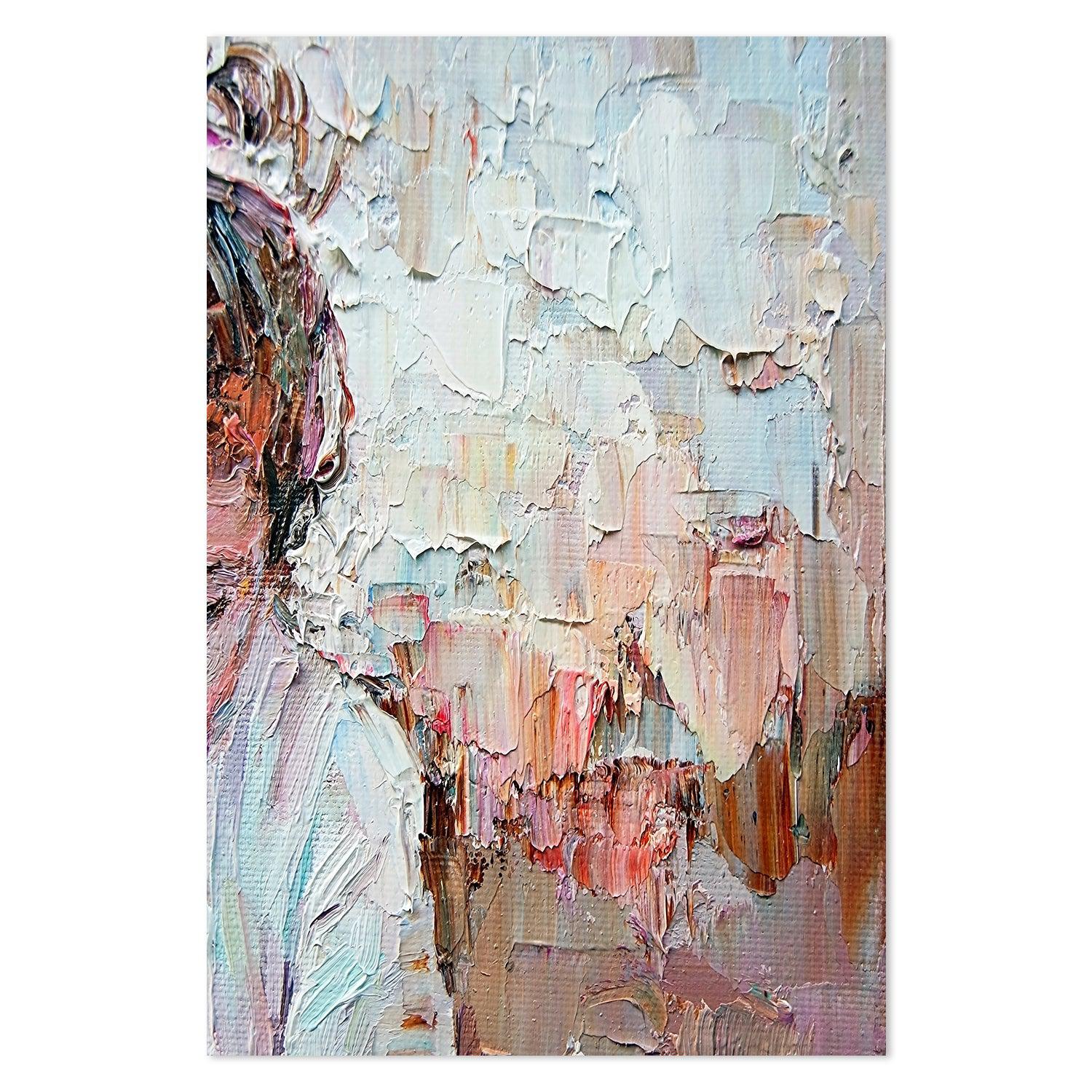Pass By, Pink and pale Blue Abstract , Hand-painted Canvas