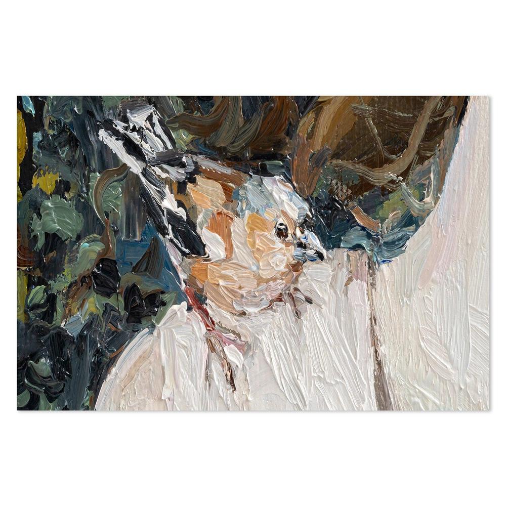 Over Her Shoulder, Blue, Green and Nude Abstract , Hand-painted Canvas