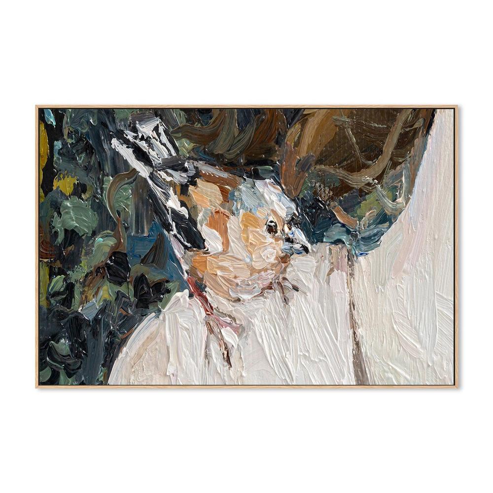 Over Her Shoulder, Blue, Green and Nude Abstract , Hand-painted Canvas