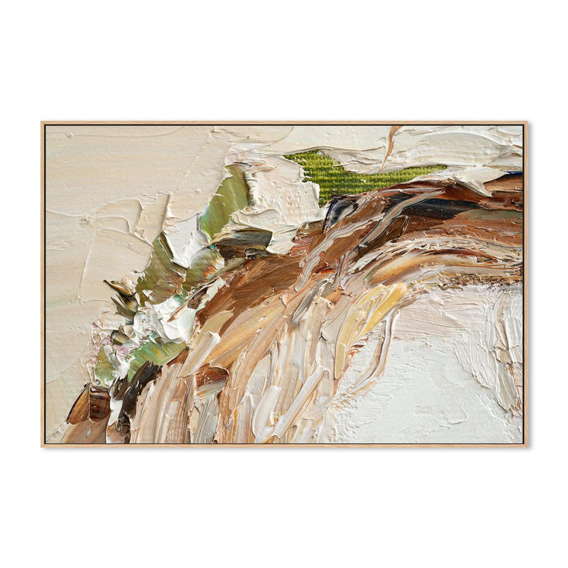 Green and White Flower Wreath, Green and Nude Abstract , Hand-painted Canvas
