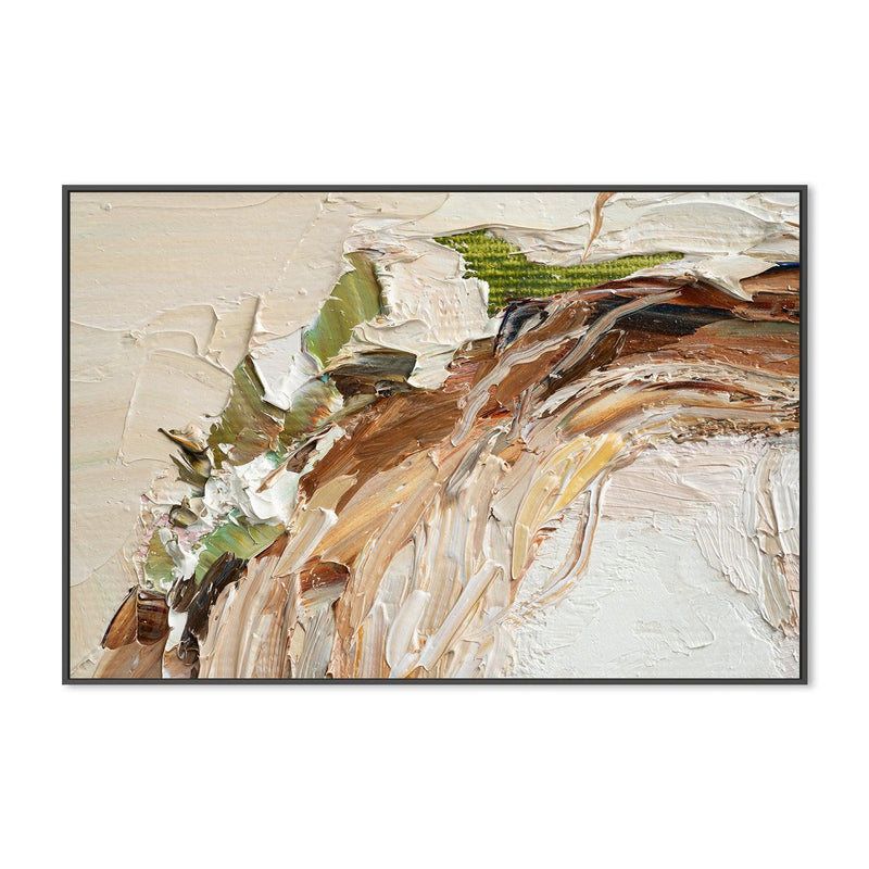 Green and White Flower Wreath, Green and Nude Abstract , Hand-painted Canvas