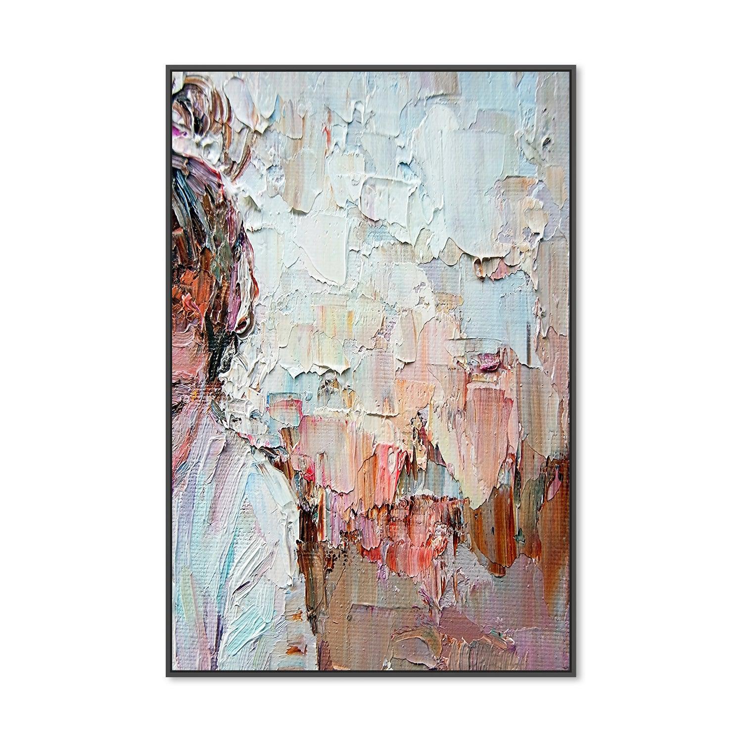 Pass By, Pink and pale Blue Abstract , Hand-painted Canvas