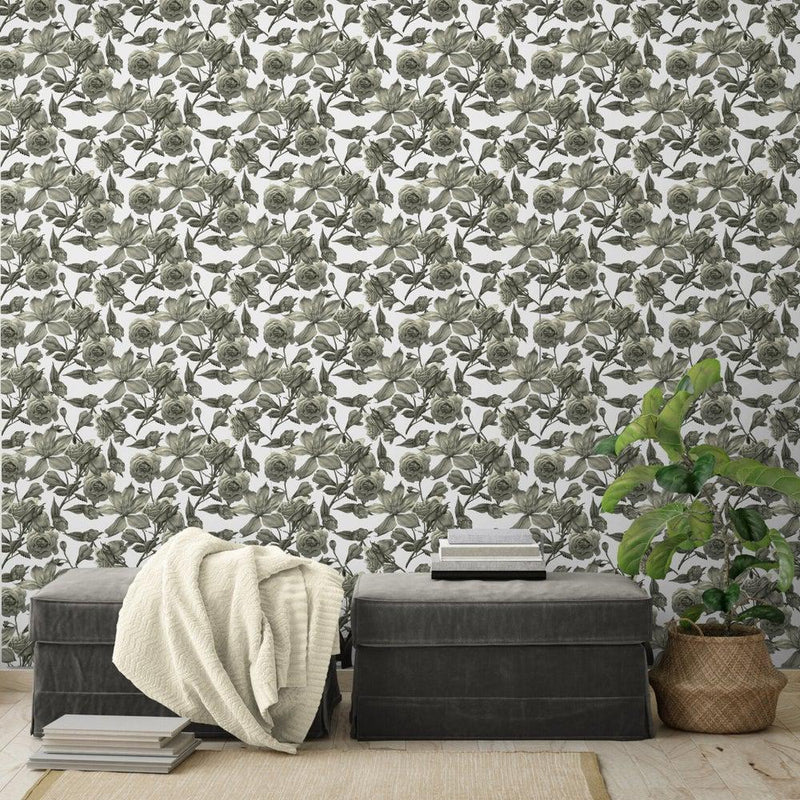 Green Roses-wallpaper-eco-friendly-easy-removal-GIOIA-WALL-ART