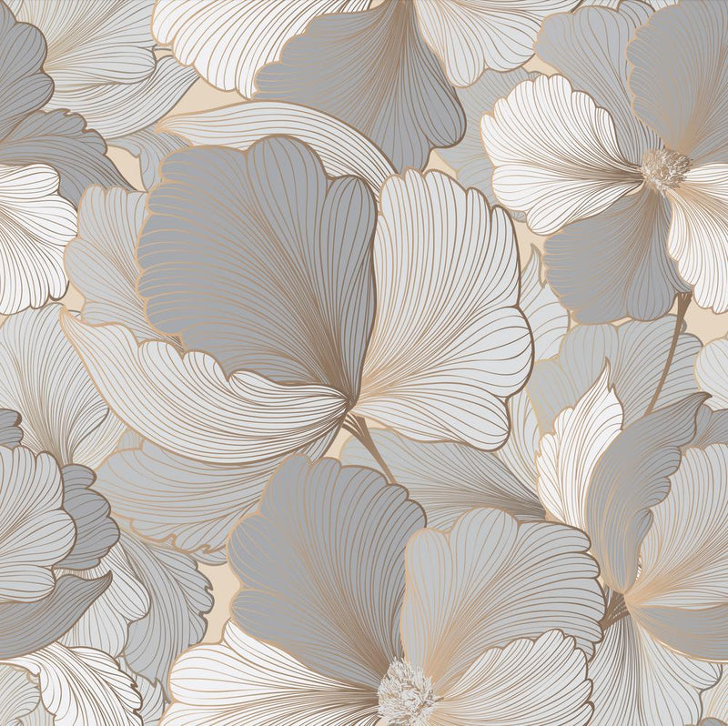 Grey and Beige Abstract Floral-wallpaper-eco-friendly-easy-removal-GIOIA-WALL-ART