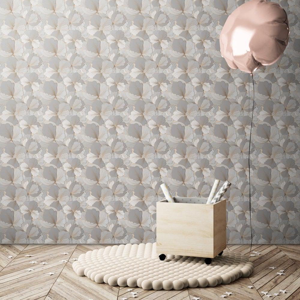 Grey and Beige Abstract Floral-wallpaper-eco-friendly-easy-removal-GIOIA-WALL-ART