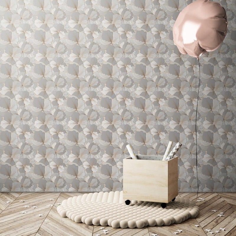Grey and Beige Abstract Floral-wallpaper-eco-friendly-easy-removal-GIOIA-WALL-ART