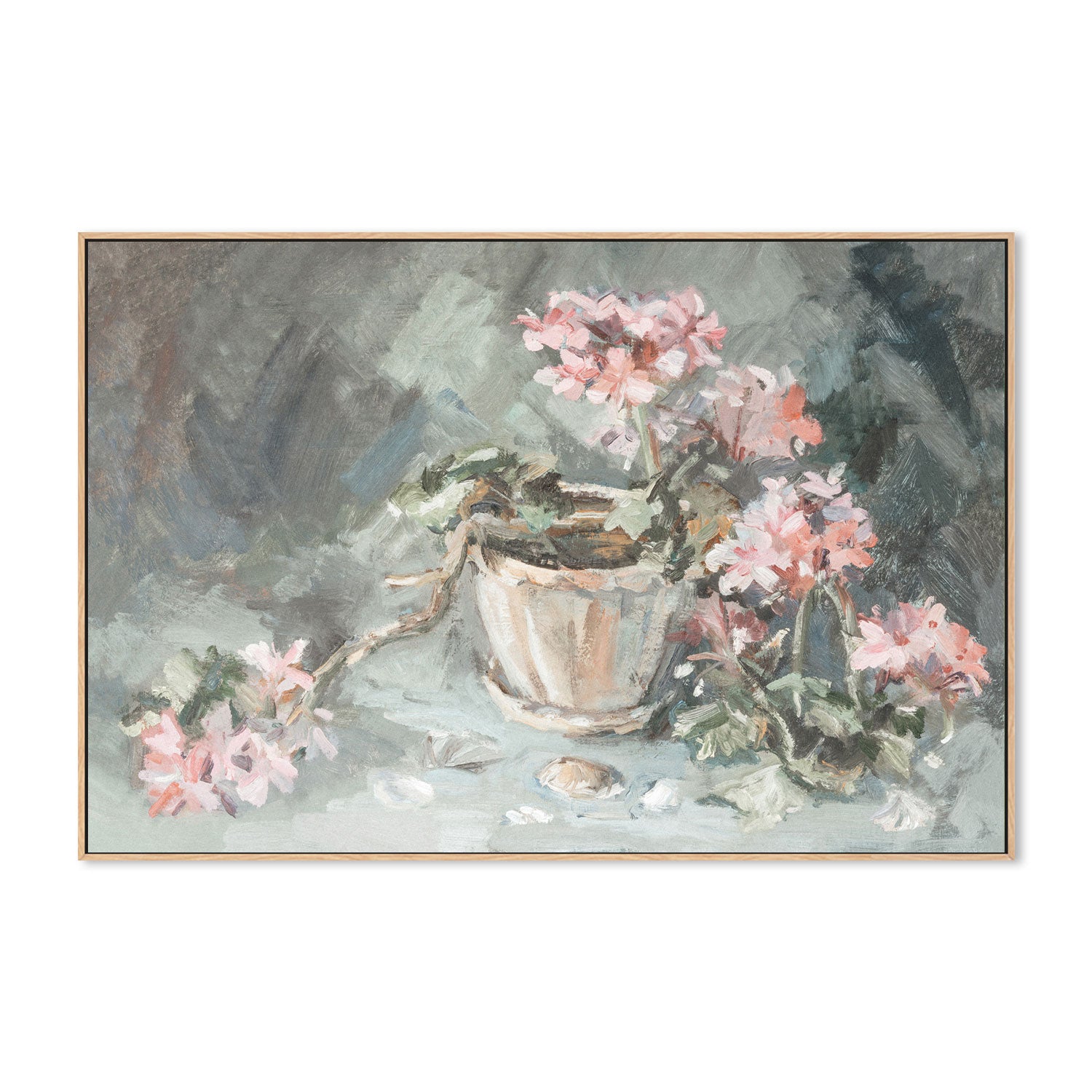 Sage and Blush Flowers , Hand-painted Canvas