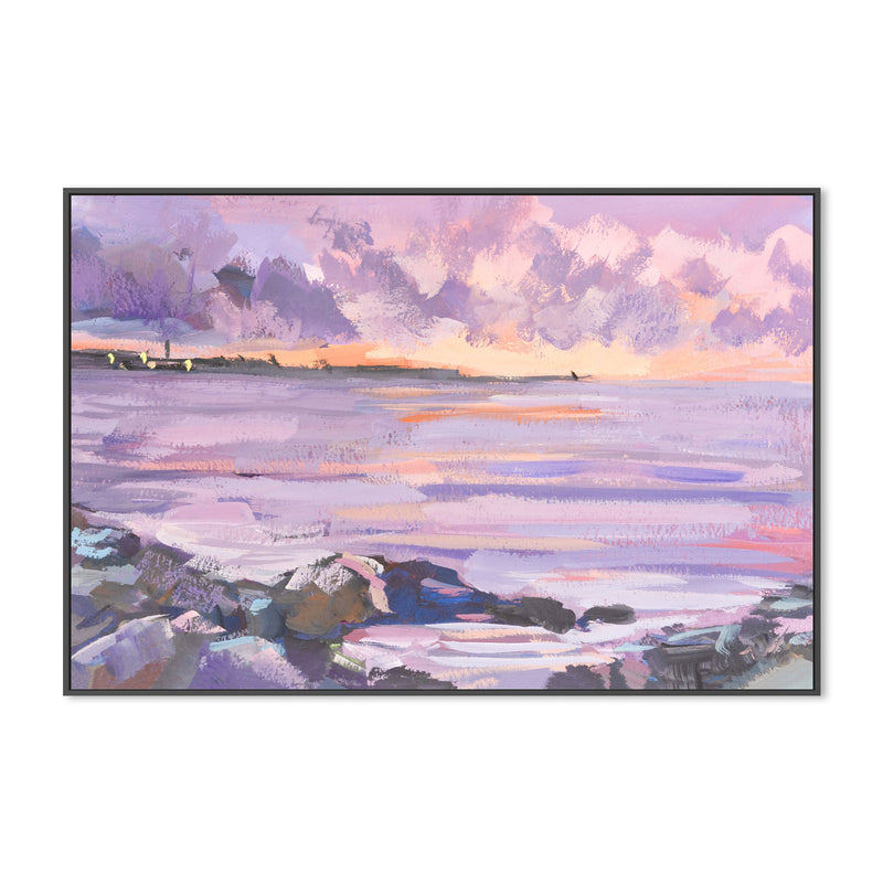 Peachy Violet Sunset , Hand-painted Canvas
