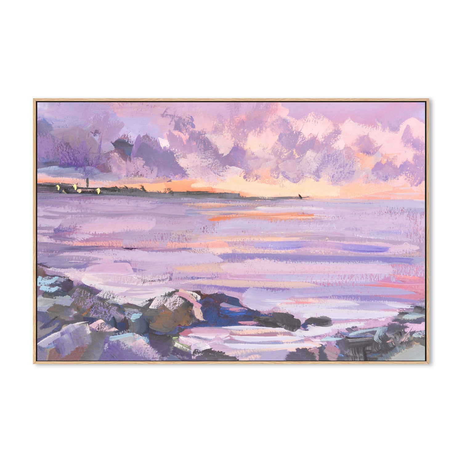 Peachy Violet Sunset , Hand-painted Canvas