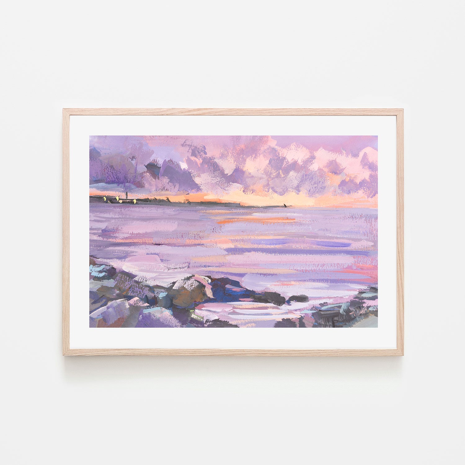 Peachy Violet Sunset , Hand-painted Canvas
