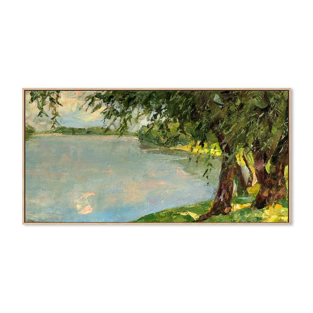 Relaxed By The Lake , Hand-painted Canvas