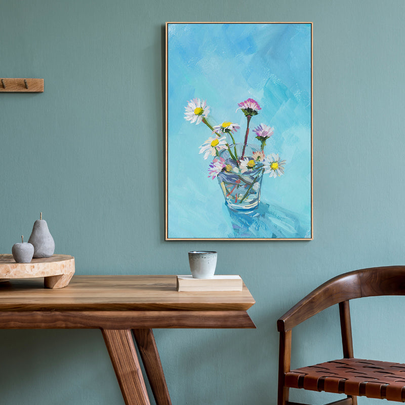 A Cup Of Daisies , Hand-painted Canvas