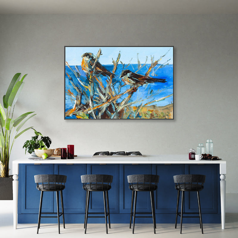Birds By The Beach , Hand-painted Canvas