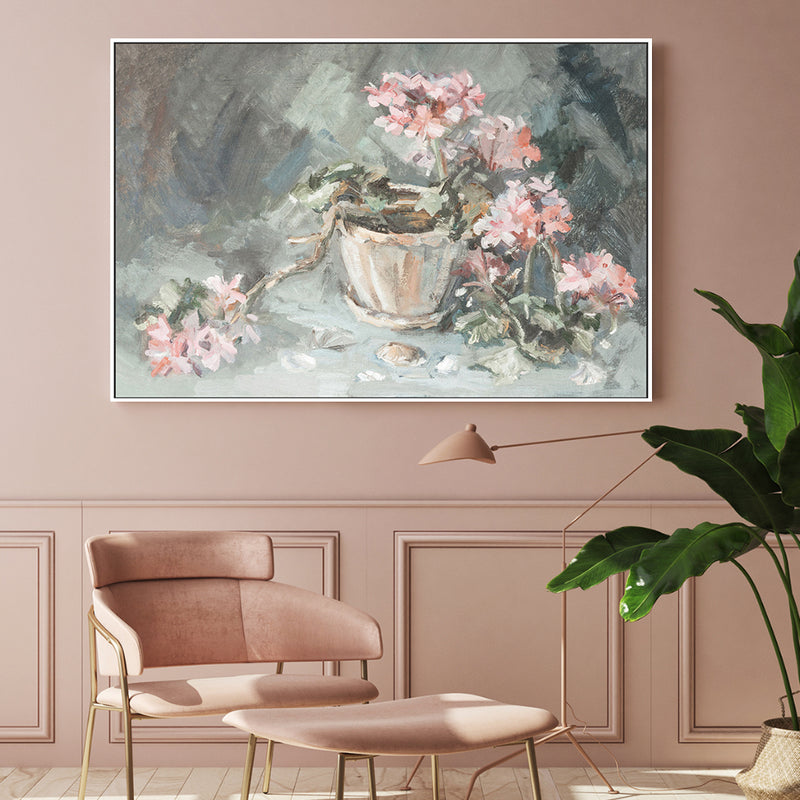 Sage and Blush Flowers , Hand-painted Canvas