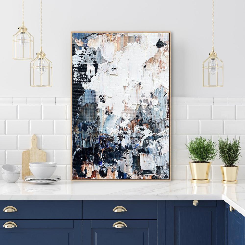 Blue, White and Nude Abstract , Hand-painted Canvas