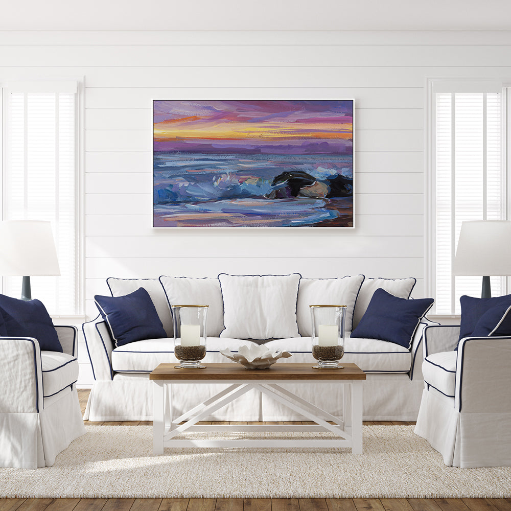 Purple And Yellow Sunset , Hand-painted Canvas