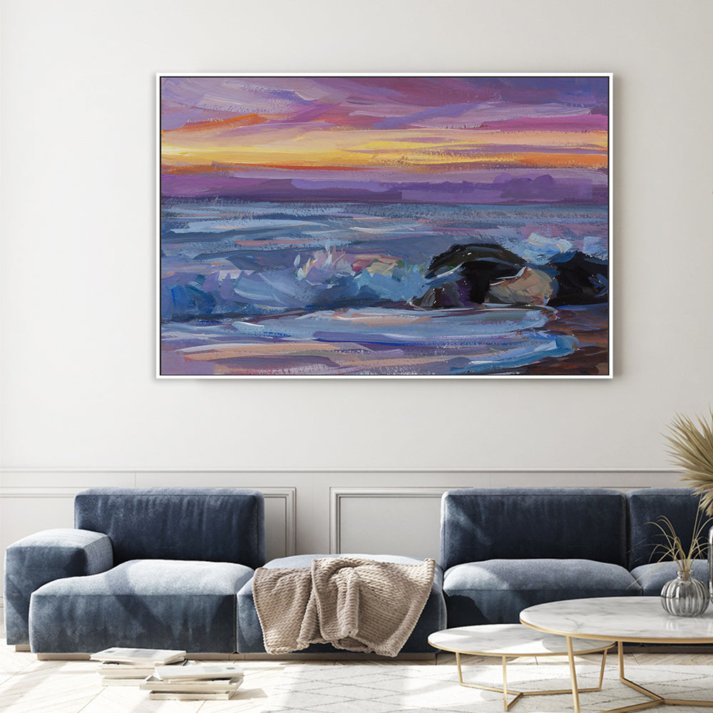 Purple And Yellow Sunset , Hand-painted Canvas
