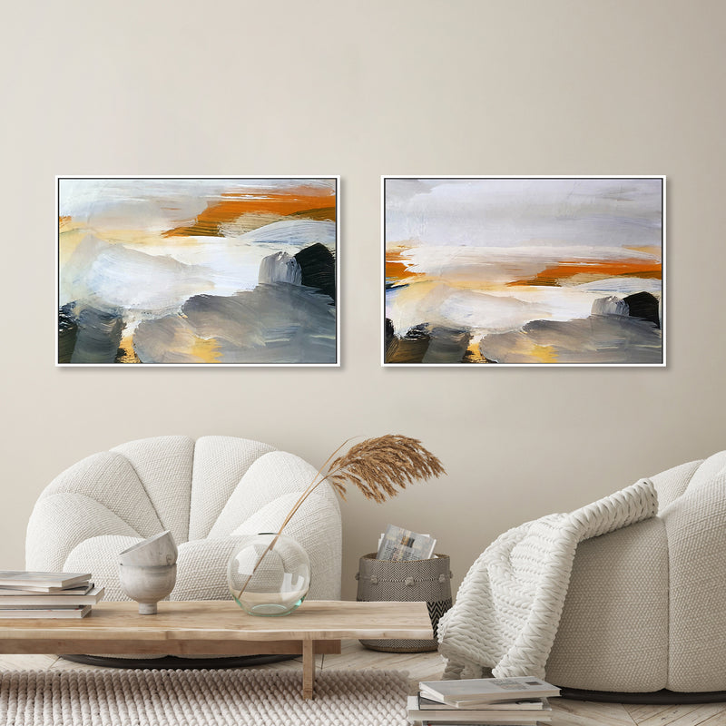 Warm Horizon, Set of 2 , Hand-painted Canvas