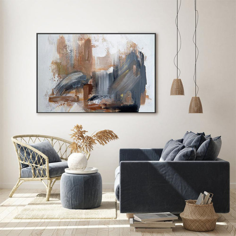 Grey and Brown Strokes  , Hand-painted Canvas