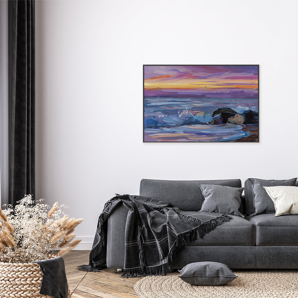 Purple And Yellow Sunset , Hand-painted Canvas