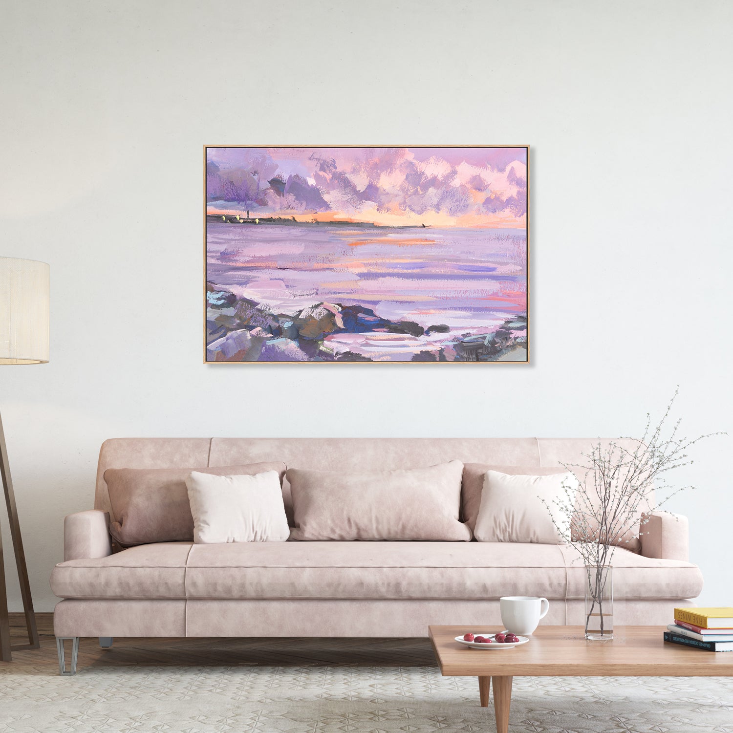 Peachy Violet Sunset , Hand-painted Canvas