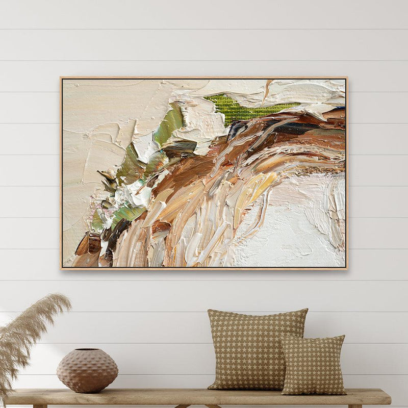 Green and White Flower Wreath, Green and Nude Abstract , Hand-painted Canvas