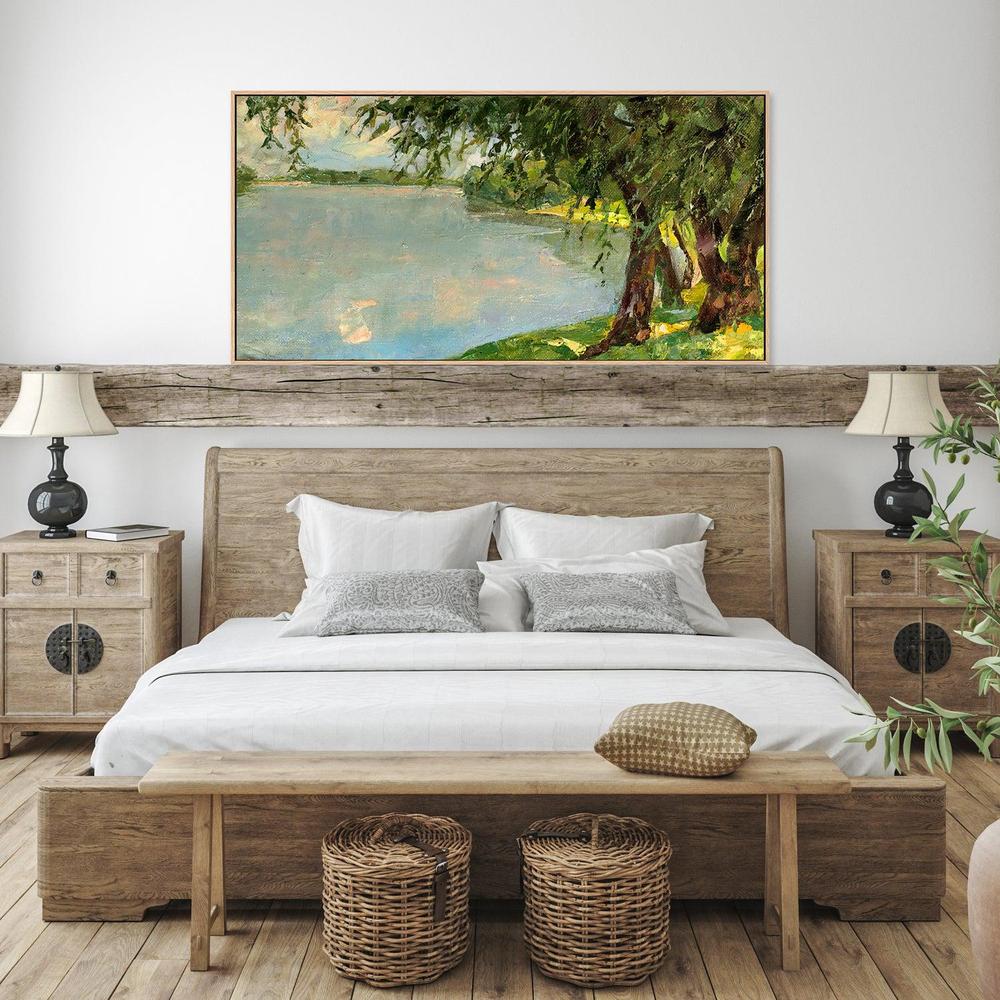 Relaxed By The Lake , Hand-painted Canvas