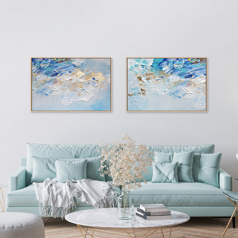 Golden Wave, Set of 2 , Hand-painted Canvas