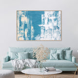 White Strokes On A Blue Sky, Hand-Painted Canvas